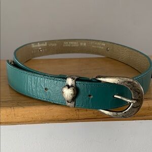 Teal Leather Belt with Silver Heart Buckle